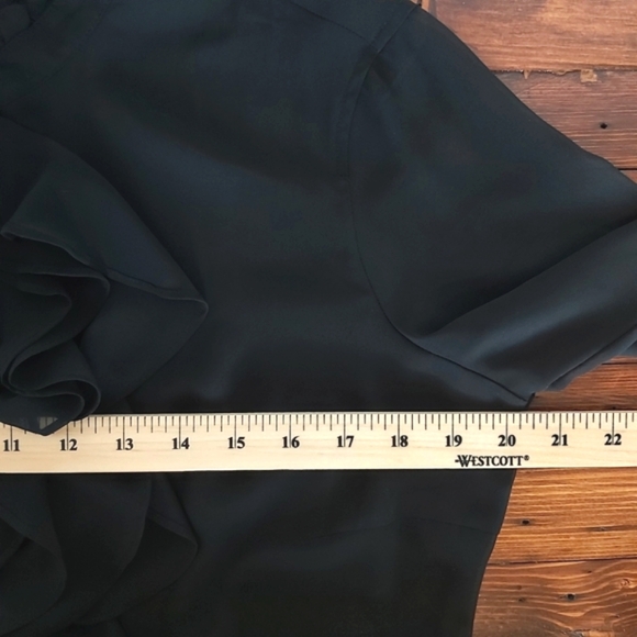 Esprit blouse womens L black sheer ruffle front high collar - Picture 4 of 7